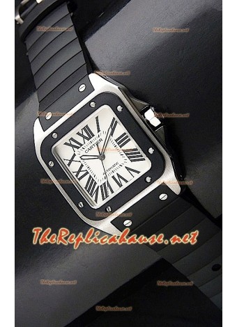Cartier Santos 100 Swiss Watch with Rubber Strap
