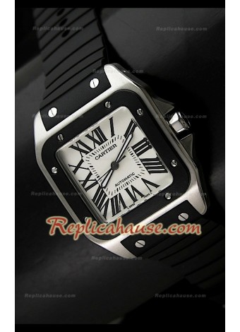 Cartier Santos 100 Swiss Replica Watch - 39MM In Black Strap