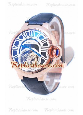 Cartier Ballon de Bleu Flying Tourbillon Rose Gold Wristwatch Black Face CT-20110519