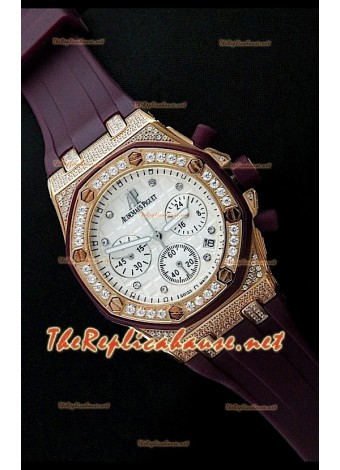 Audemars Piguet Royal Oak Ladies Chronograph White Dial Watch in Rose Gold