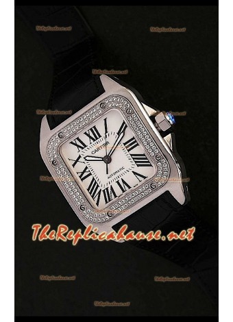 Cartier Santos 100 Swiss Replica Watch with Diamonds Bezel - 41.5MM