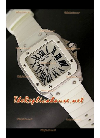 Cartier Santos 100 Swiss Ladies Automatic Watch in White - 33MM