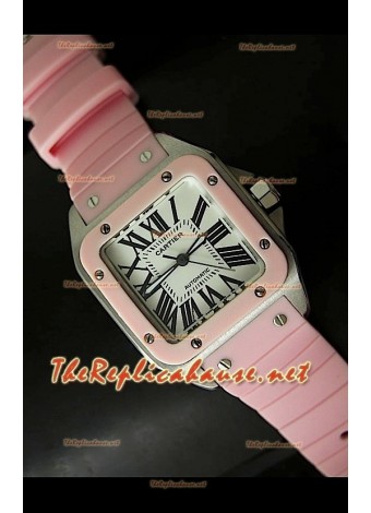 Cartier Santos 100 Swiss Ladies Automatic Watch in Pink - 33MM
