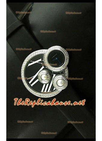Perles de Cartier Swiss Ladies Watch in Stainless Steel Black Dial