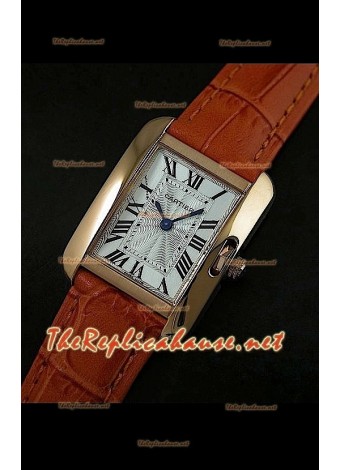 Cartier Tank Francaise Ladies Watch Brown Strap Gold Case