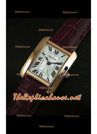 Cartier Tank Francaise Ladies Watch Deep Red Strap Gold Case