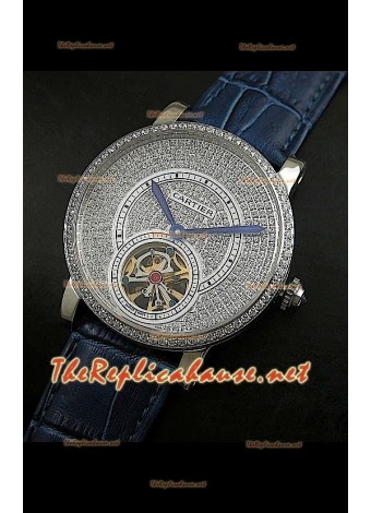 Cartier Calibre Tourbillon Watch with Diamonds Dial Blue Strap