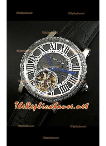 Cartier Calibre Japanese Tourbillon Black Strap Watch with Diamonds