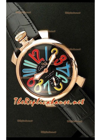 GaGa Milano Manuale Watch in Pink Gold Casing - Rainbow Numerals