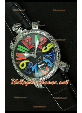 GaGa Milano Manuale Japanese Watch Black Dial Colored Hours