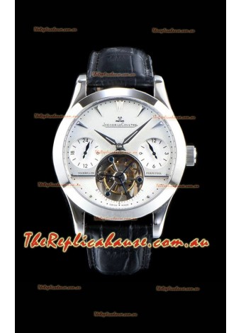 Jaeger LeCoultre Perpetual Tourbillon 904L Steel Case White Dial Swiss Replica Timepiece 