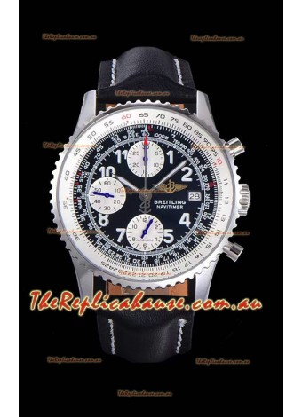 Breitling Navitimer Chronograph 41MM Swiss Replica Watch in 904L Steel Casing - Black Leather Strap