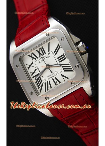 Cartier Santos De Cartier 1:1 Mirror Replica Red Strap 33MM Ladies Watch 