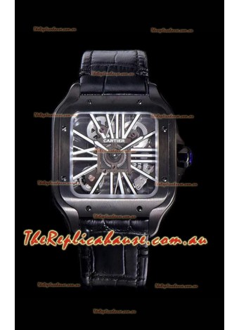 Cartier Santos DUMONT Skeleton Timepiece in Black DLC Coated Casing Swiss Movement Timepiece  