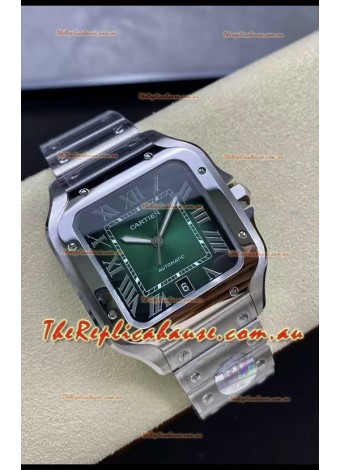 Cartier Santos De Cartier 904L Steel Green Dial 1:1 Mirror Replica - 40MM Stainless Steel Watch