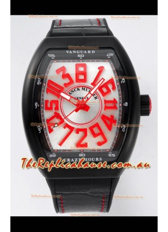 Franck Muller Vanguard Crazy Hours in DLC Coated Casing White Dial Swiss Replica Watch 