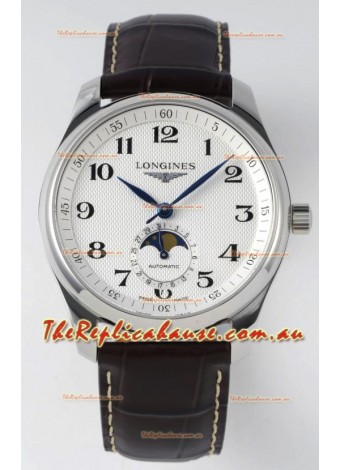 Longines Master Collection Automatic Moonphase White Dial Swiss Replica Watch Leather Strap