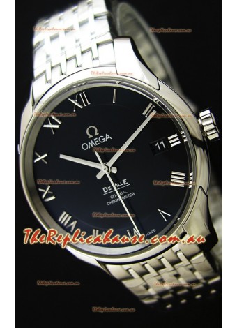 Omega De-Ville Annual Calendar Steel Strap Swiss Replica Watch 1:1 Mirror Edition in Black Dial