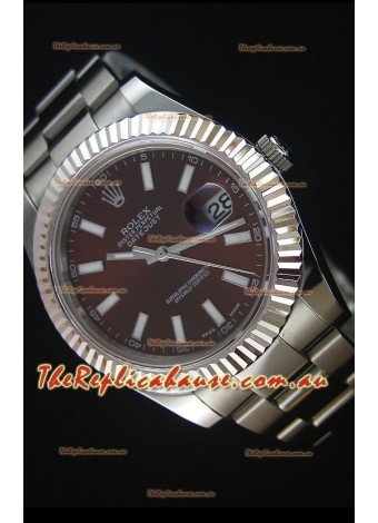 Rolex Datejust Japanese Replica Watch - Deep Red Dial in 41MM with Oyster Strap