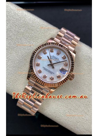 Rolex Datejust 278275 31MM Swiss Replica in 904L Steel Rose Gold in White Pearl Dial - 1:1 Mirror Replica