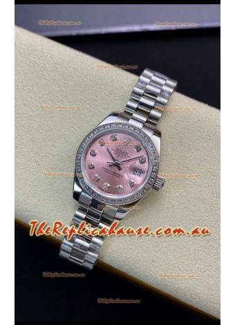 Rolex Datejust 279139 28MM Swiss Replica in 904L Steel in Pink Dial - 1:1 Mirror Replica
