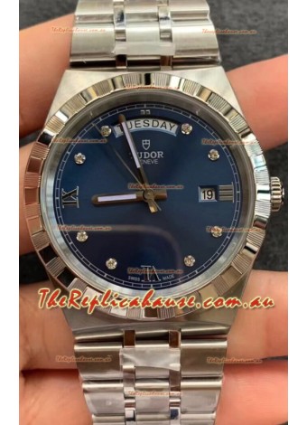 Tudor Royal Edition Watch - 1:1 Mirror Replica in Steel Casing - Blue Diamonds Dial