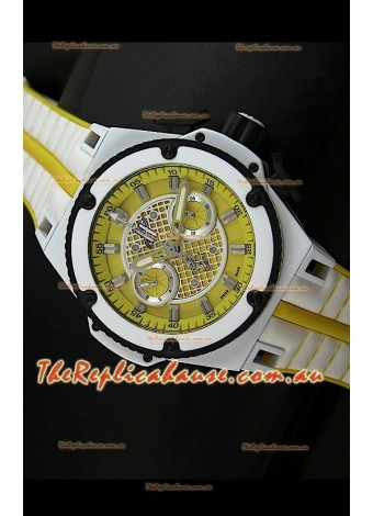 Hublot King Power Ferrari Edition Swiss Replica Watch - White/Yellow Strap
