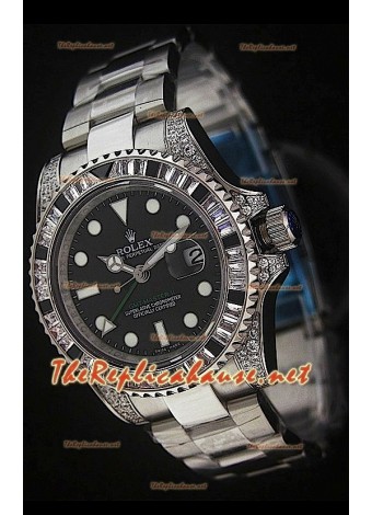 Rolex GMT Masters II Swiss Replica Watch in Steel with Diamonds