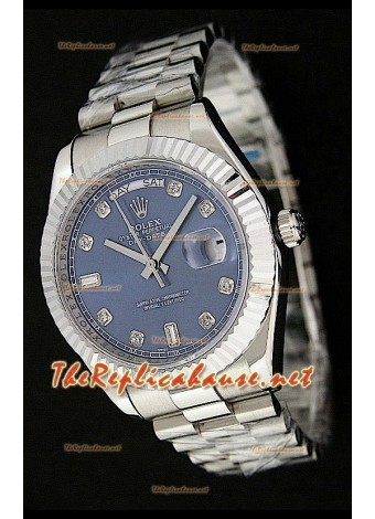 Rolex Day Date Swiss Stainless Steel Watch in Dark Blue Dial