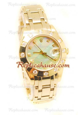 Pearlmaster Datejust Rolex Japanese Wristwatch in Yellow Gold and Pearl Dial - 34MM ROLX-20101322