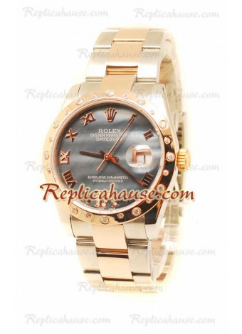 Datejust Rolex Japanese Wristwatch in Two Tone Rose Gold and Grey Dial - 36MM ROLX-20101348