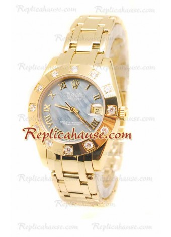 Pearlmaster Datejust Rolex Japanese Wristwatch in Rose Gold in Shell Pearl Dial - 34MM ROLX-20101366