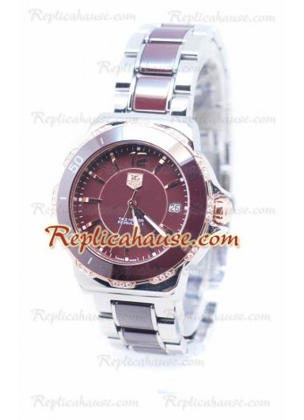 Tag Heuer Formula 1 Quartz Brown Ceramic Rose Gold Bezel with Diamonds Wristwatch TAG-20110535