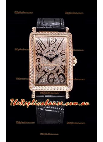 Franck Muller Long Island Color Dreams Pink Gold Swiss Timepiece in Black Strap