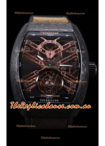 Franck Muller Vanguard Skeleton Tourbillon Black Carbon Swiss Replica Timepiece