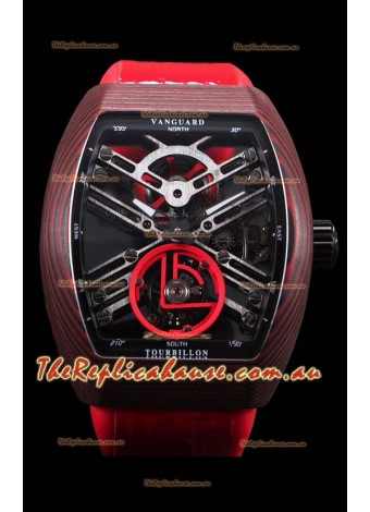 Franck Muller Vanguard Skeleton Tourbillon Red Carbon Swiss Replica Timepiece