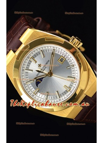 Vacheron Constantin Overseas MoonPhase Yellow Gold Swiss Timepiece in Brown Strap