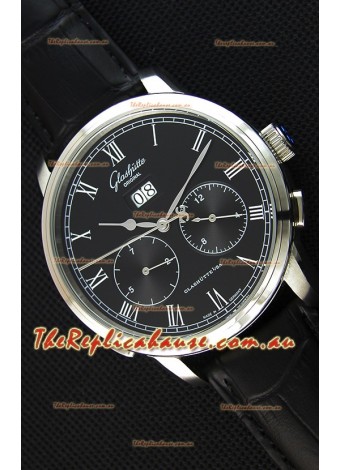 Glashuette Dual Sub Dial Japanese Replica Watch in Black Dial