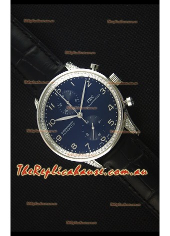IWC Portuguese Chronograph Black Dial/Strap with Diamonds 1:1 Mirror Replica Watch
