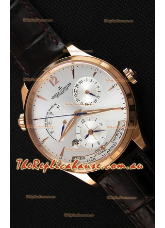 Jaeger LeCoultre Master Geographic Power Reserve Pink Gold Steel White Dial Swiss Replica Watch 