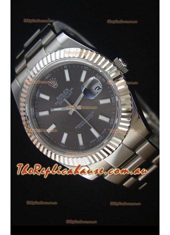 Rolex Datejust II 41MM with Cal.3136 Movement Swiss Replica Watch in Grey Dial Stick Markers 