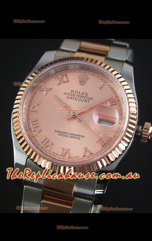 Rolex Datejust Replica Watch Rose Gold with Roman Dial in 36MM with ...