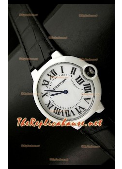 Ladies Ballon De Cartier Replica Watch in Black Leather Strap - 28MM