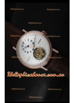 Breguet Classique Tourbillon Swiss Replica Watch in Rose Gold with Diamonds Bezel