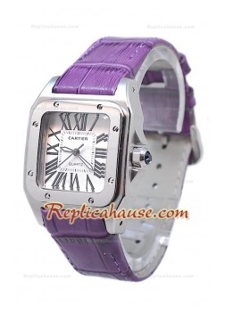 Cartier Santos 100 Ladies Replica Watch in Purple Strap