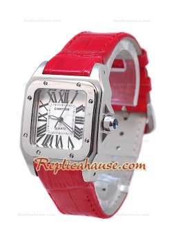 Cartier Santos 100 Ladies Replica Watch in Red Strap