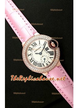 Ballon De Cartier Ladies Watch in Pink Gold with Pink Leather Strap