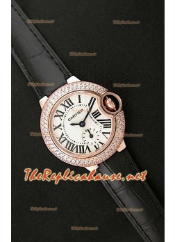 Ballon De Cartier Ladies Watch in Pink Gold with Black Leather Strap