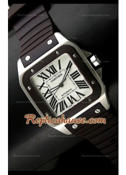 Cartier Santos 100 Swiss Replica Watch - 39MM In Brown Strap