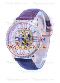 Cartier De Rotonde Skeleton Rose Gold Wristwatch Diamond Bezel CT-20110513